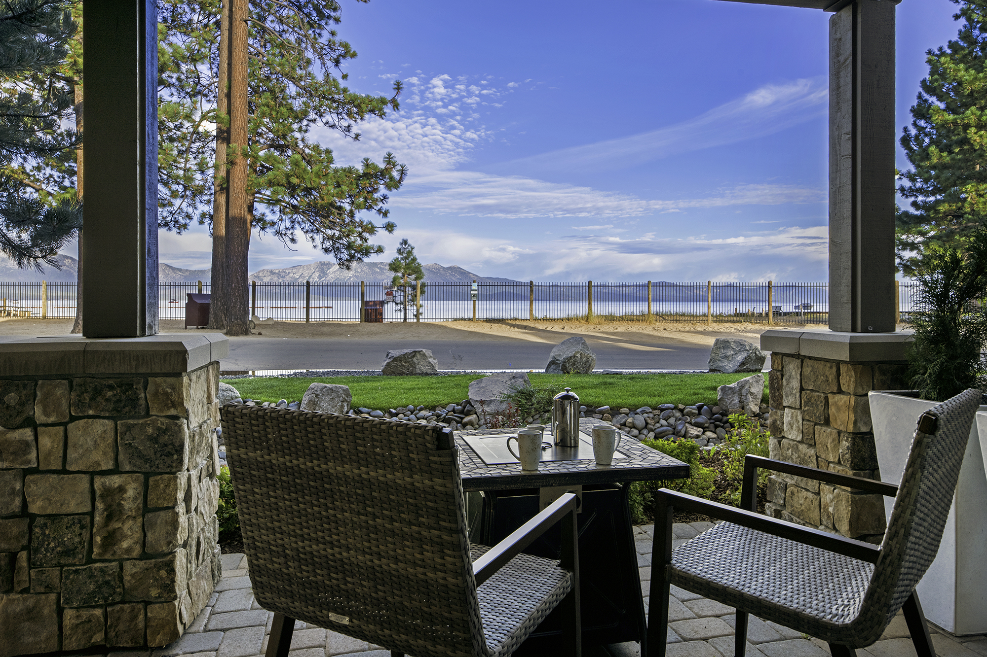 Morning coffee on the patio with mountain views