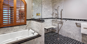 The Accessible Roll-in Shower in The Premier Lakefront Suite at The Landing Lake Tahoe Resort & Spa