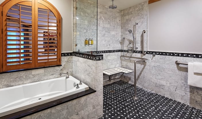 The Accessible Roll-in Shower in The Premier Lakefront Suite at The Landing Lake Tahoe Resort & Spa