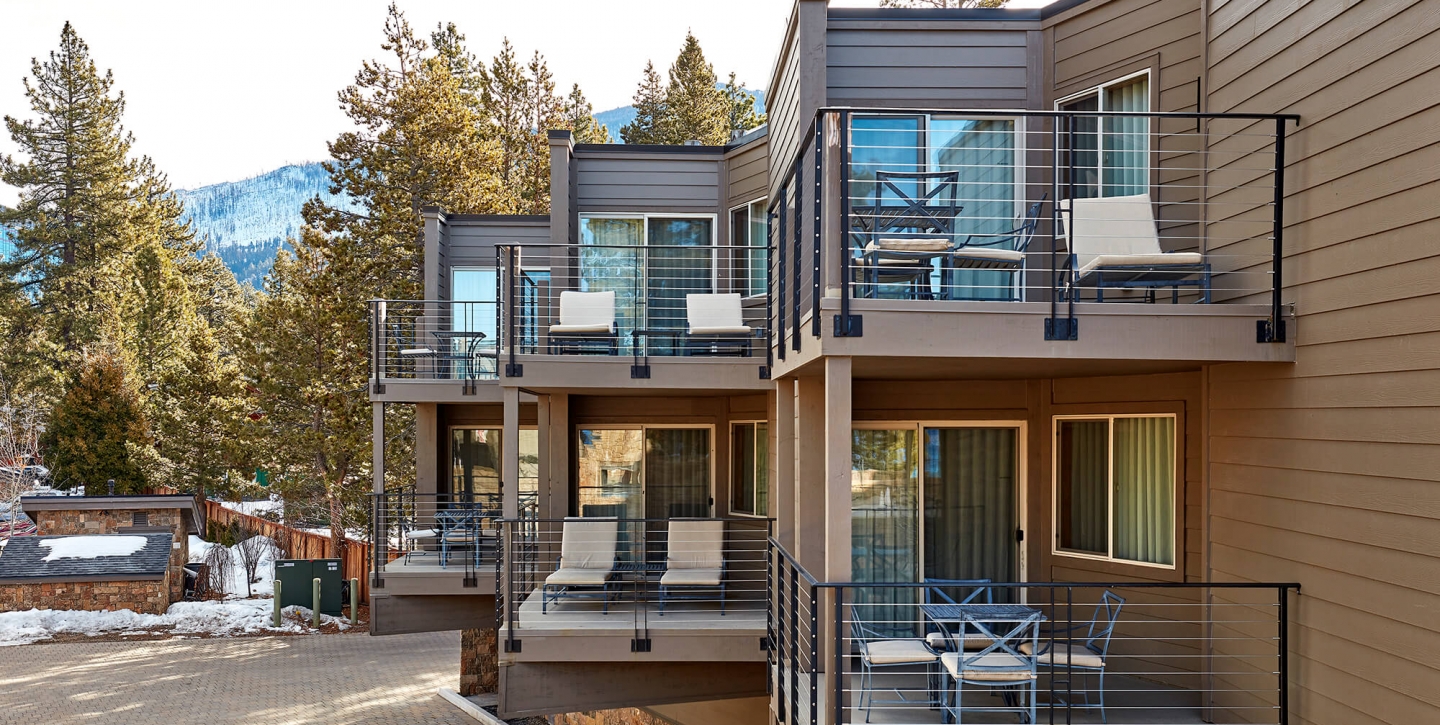 The exterior patios of The Landing Lake Tahoe's Premium Rooms