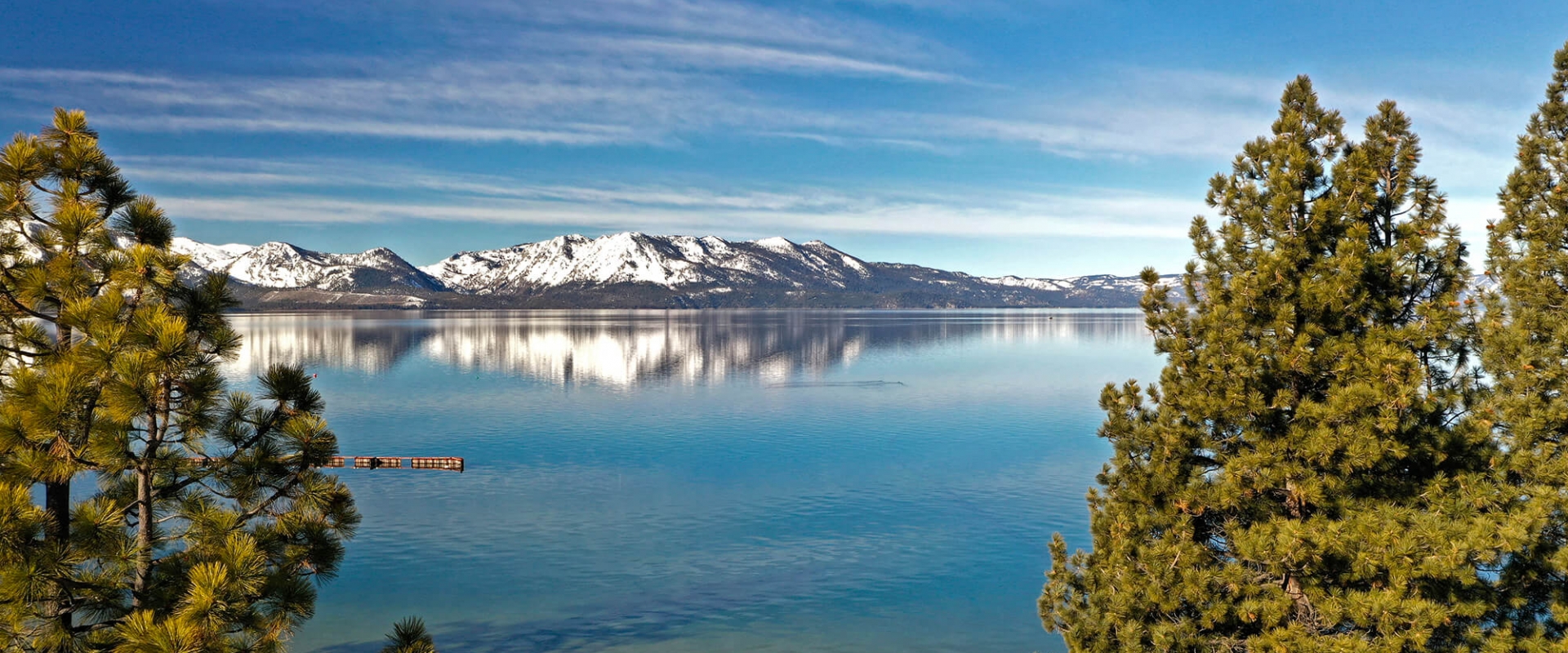 A Lake Tahoe vista as seen from a drone over the beach