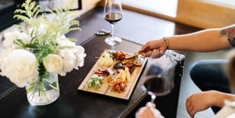 Charcuterie board and wine