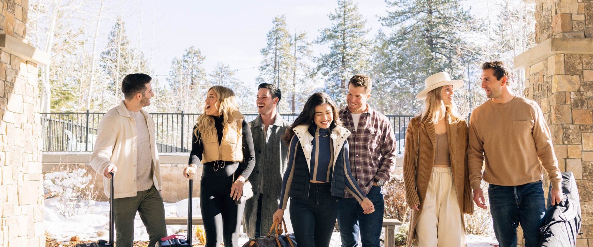 A group of friends arriving at The Landing Tahoe