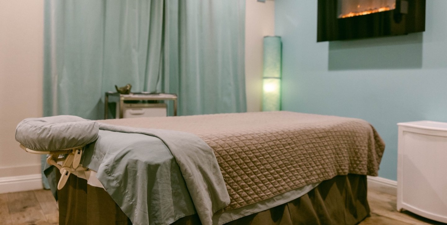 Massage bed set up in room
