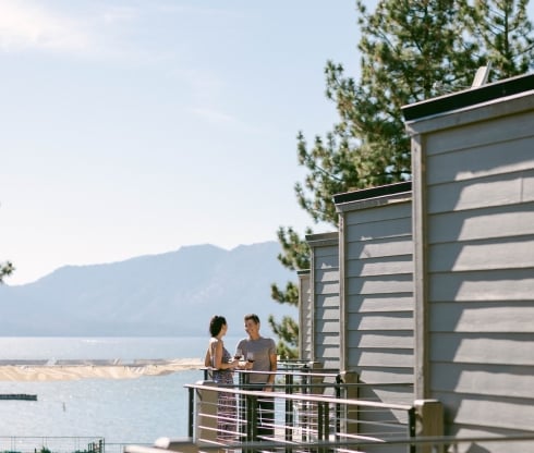 Couple drinking wine on the balcony