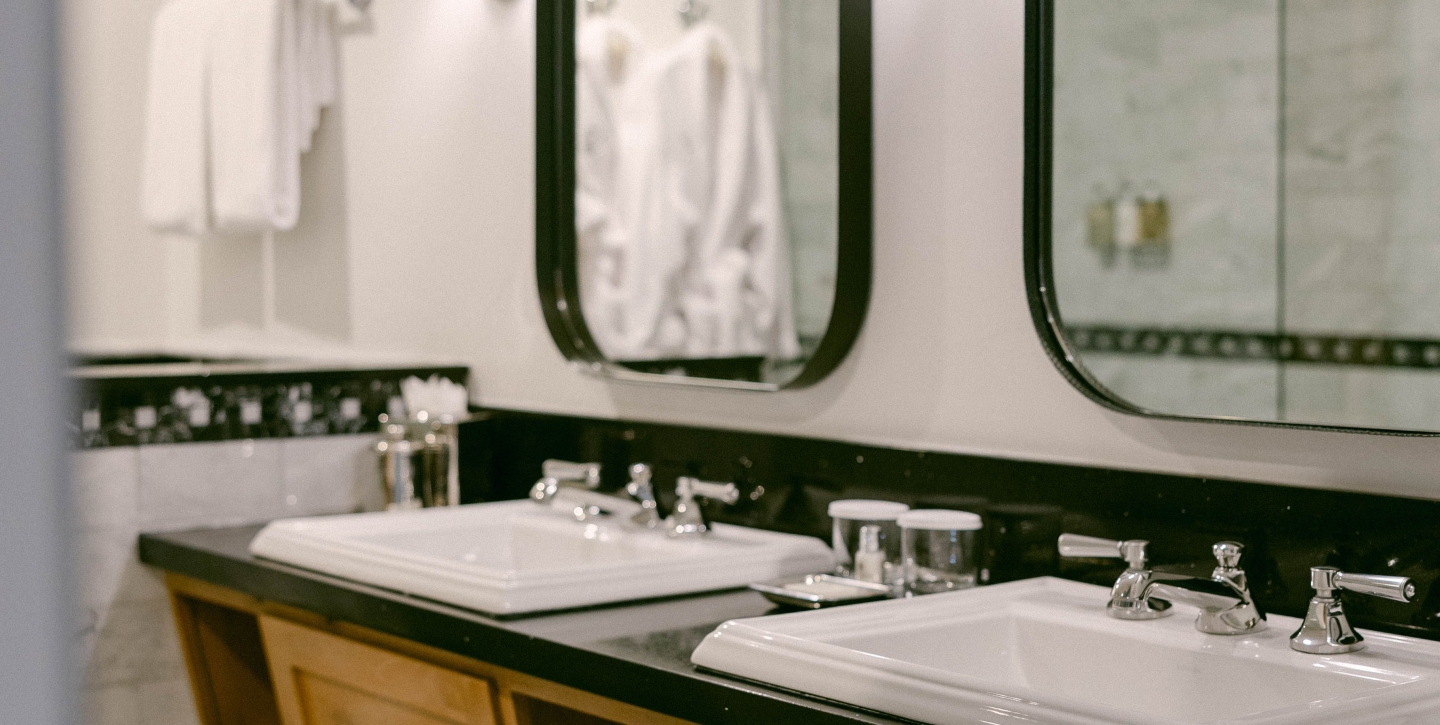 Bathroom view of double vanity sinks in bathroom