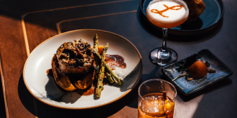 Lakeside Dining Steak with drinks